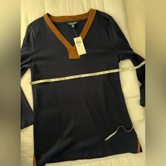 Lauren by Ralph Lauren tunic type shirt. Blue with faux suede trim.   Size XL - Picture 4 of 12